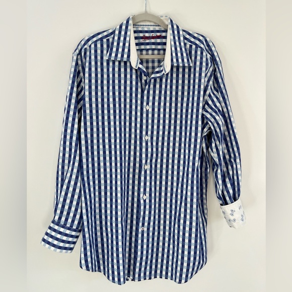 Robert Graham Shirt Button Up Mens Classic Fit Cotton Blue Plaid Size XL 17 1/2‎ - Picture 1 of 12
